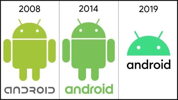 Android logo evolution 2008, 2014, 2019